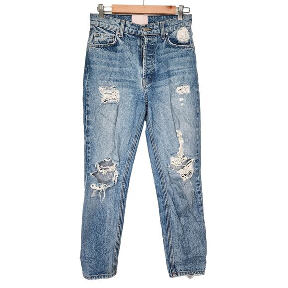 Revice Button Fly Distressed High Rise Mom Jean 28 - Picture 1 of 10